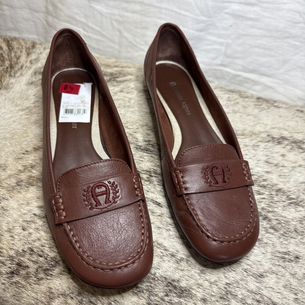 Etienne Aigner E-Juliana Brown Leather Loafers Size 8.5 NWT Penny Loafers